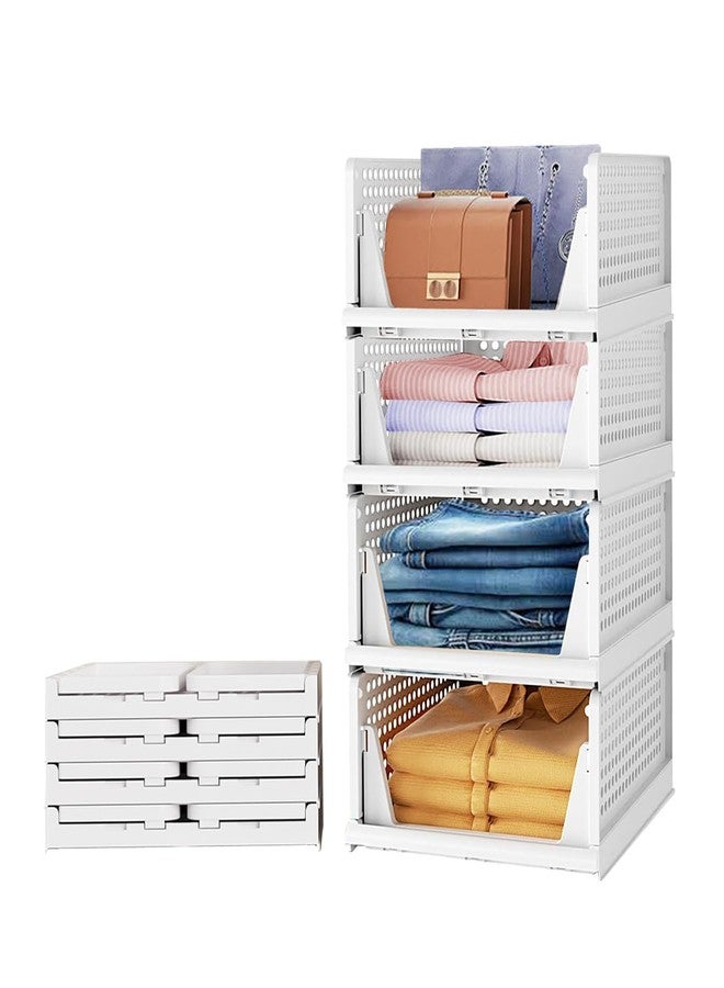 Aditya Polymers Pack of 4 Pcs (Large) Clothes Organizer For Wardrobe Cupboard| Foldable Stackable| MultiPurpose Adjustable Sliding Tray Basket| Almirah Closet Space Organiser| Shirt Stacker - Image 1